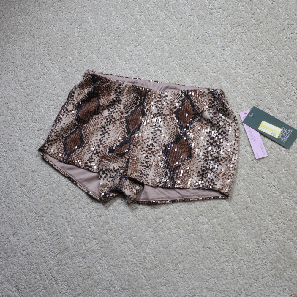 Wild Fable Womens Sequin Snake Print Shorts Brown Tan XXS New